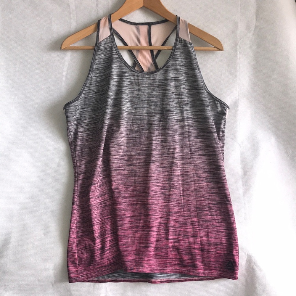 Reebok Tank Top Women's Gray Pink Racerback Athletic Activewear Gym Yoga Top